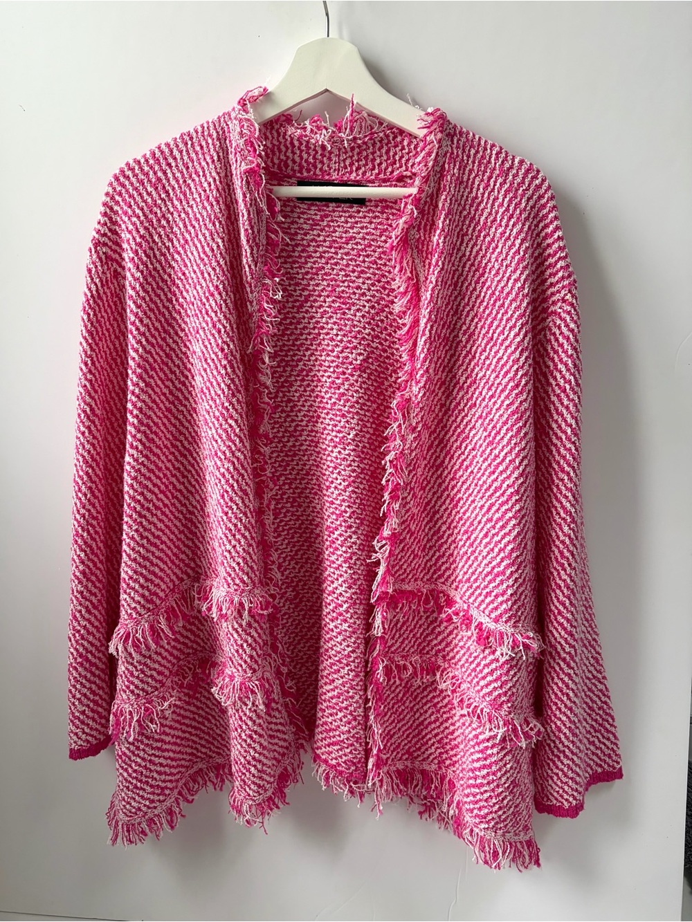 Kasper Pink Fringed Open-Front Sweater Cardigan,NWT, Size 1X
